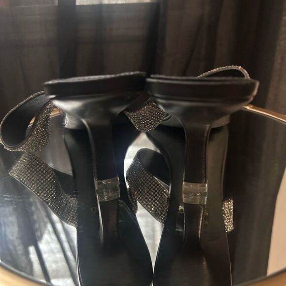 Black Suede Studio Crystal Double Strap Sandals - Picture 5 of 6